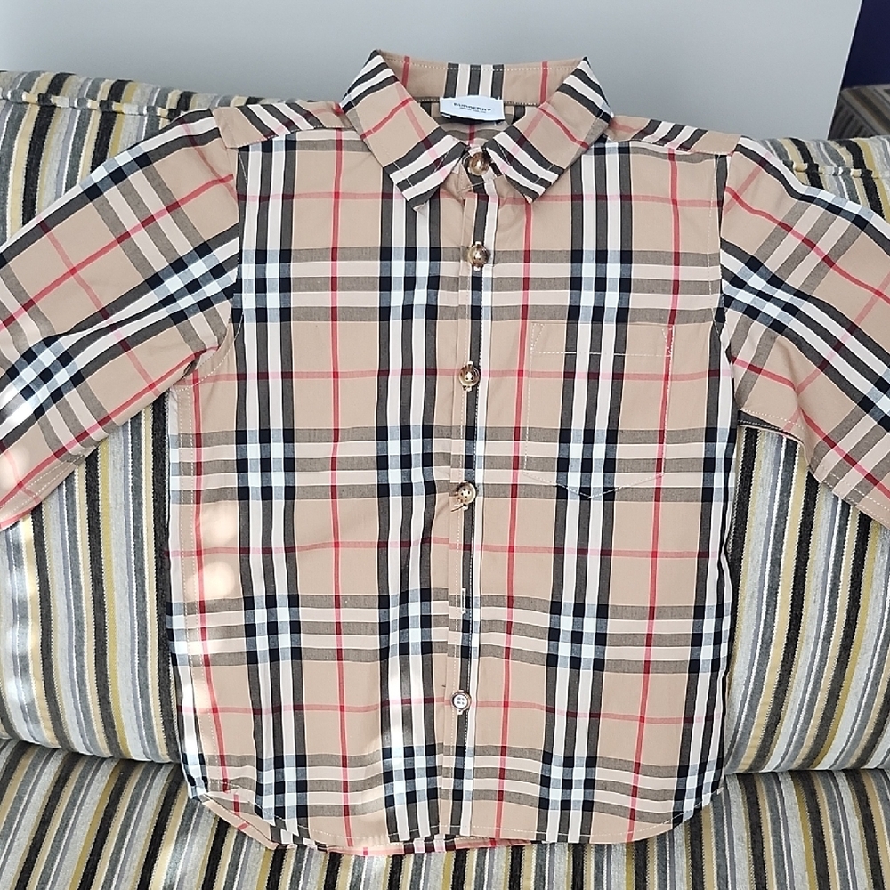 Cream Button Down Shirt with Classic Plaid Pattern
